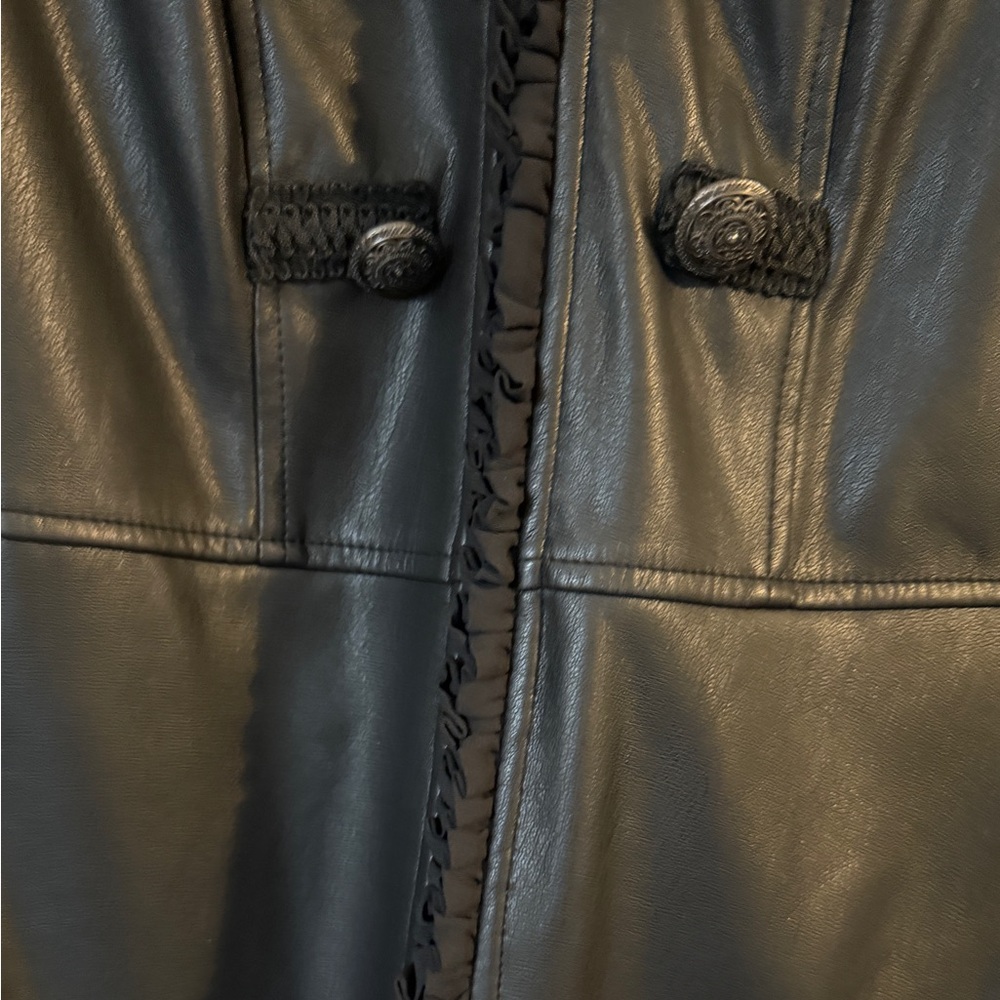Chicos Faux Leather Military Jacket Black Size Medium Stretch Panels - Picture 7 of 12
